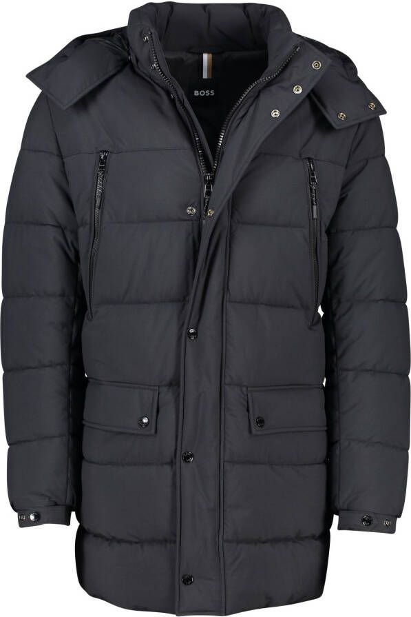 Hugo Boss winterjas zwart normale fit effen rits + knoop