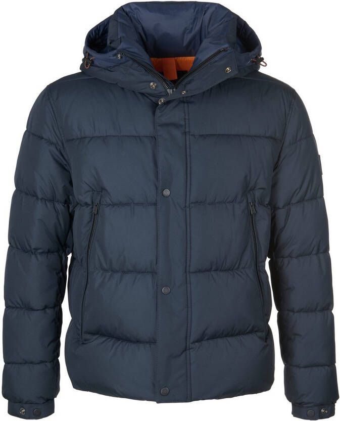 Hugo Boss winterjas donkerblauw normale fit effen rits + knoop
