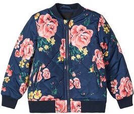 NAME IT MINI bomberjack Marie met all over print donkerblauw/roze/groen