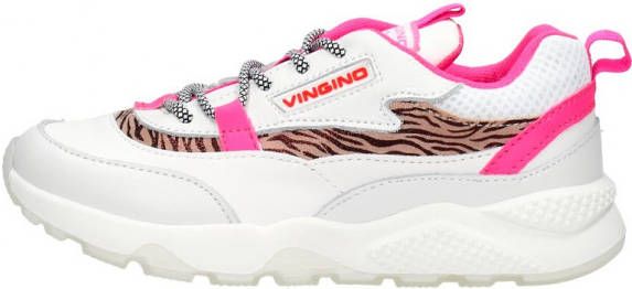 Vingino Marta leren chunky sneakers wit/neon roze