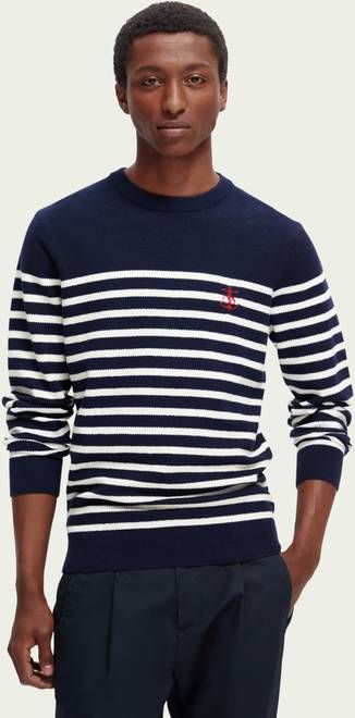 Scotch & Soda Blauw/wit Gestreepte Trui Striped Crewneck Pullover