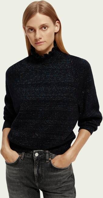 Scotch & Soda 168904 5122 scotch and soda ruffled high neck lurex pullover black sky