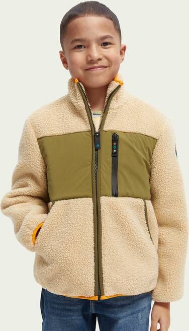 Scotch & Soda Contrast panelled zip through teddy jacket