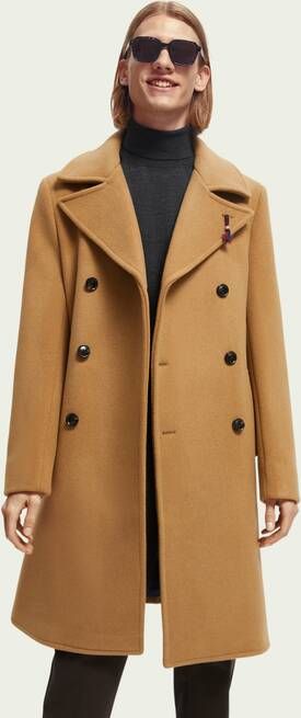 Scotch & Soda Double breasted jas van een wolmix met leren details