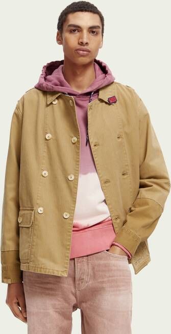 Scotch & Soda Double breasted workwear jas van denim met visgraatmotief