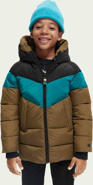 Scotch & Soda Double hooded chevron puffer jacket