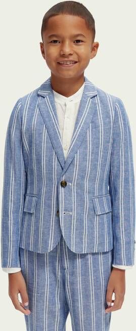 Scotch & Soda Blauw/wit Gestreepte Colbert Striped Cotton Linen Dressed Blazer