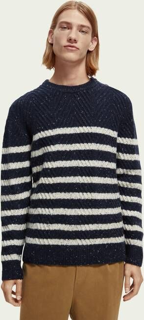 Scotch & Soda Speckled recycled wool blend cableblue & ecru