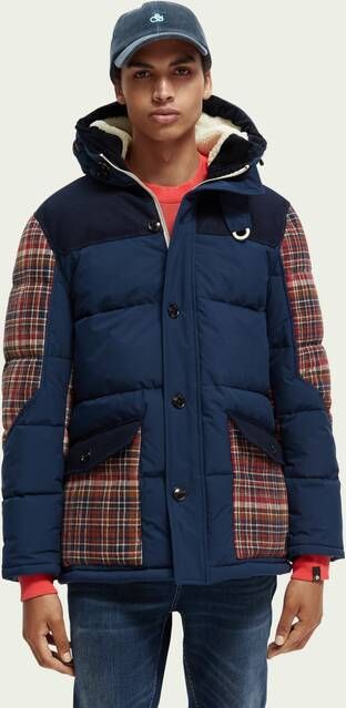 Scotch & Soda Waterafstotend pufferjack met geruite inzetstukken