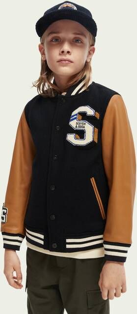 Scotch & Soda Baseball jacket in wolblend met mouwen van koeienleer
