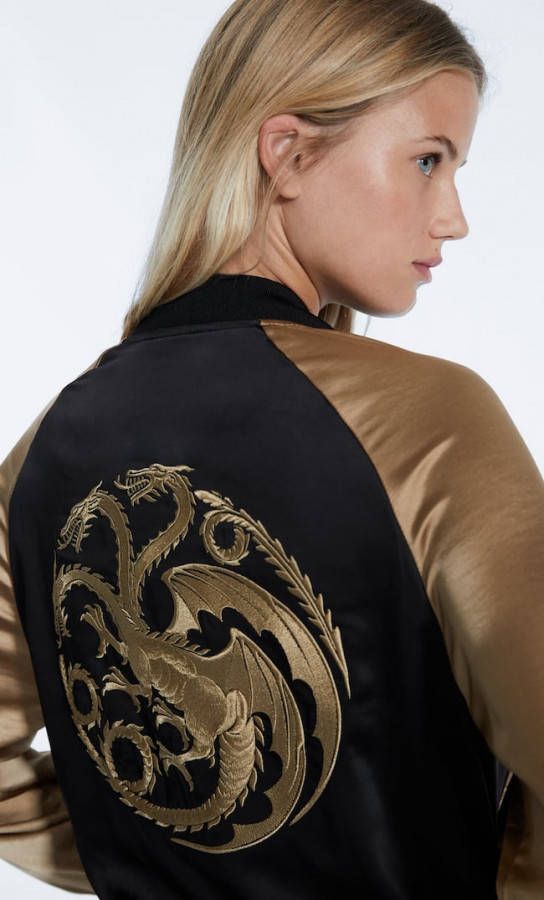 Stradivarius Geborduurd Bomberjack House Of Dragon Geel