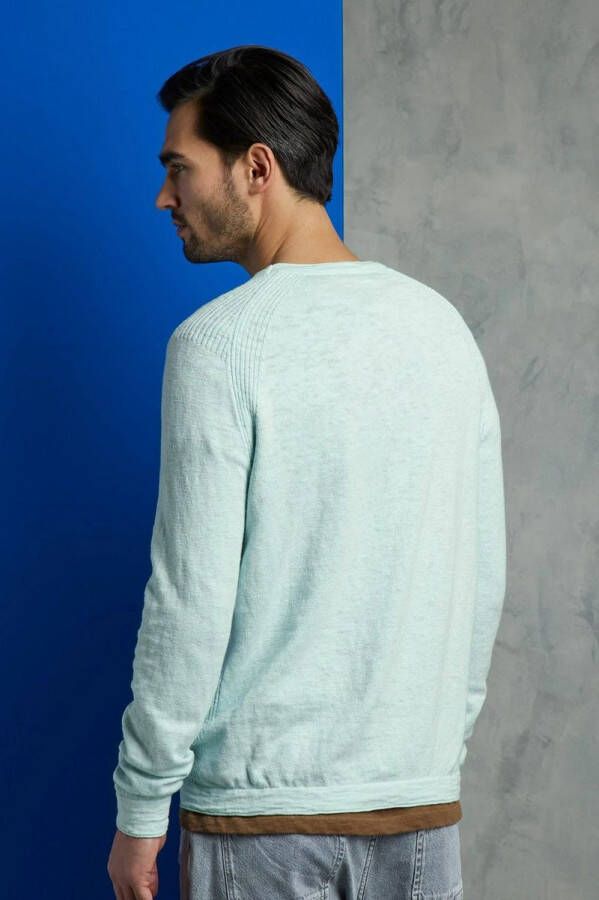 Cast Iron trui groen uni katoen ronde hals normale fit