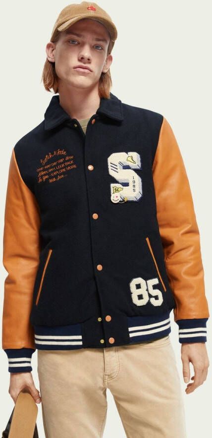 Scotch & Soda Blauwe Jack Wool + Leather College Jacket