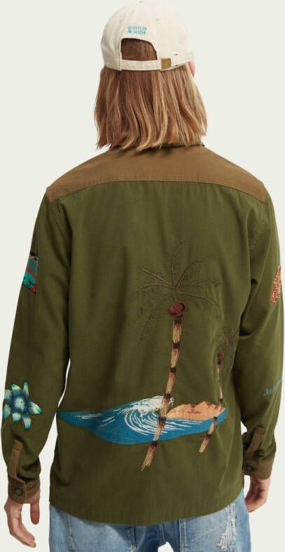 Scotch & Soda Regular fit overshirt in linnenblend met borduring