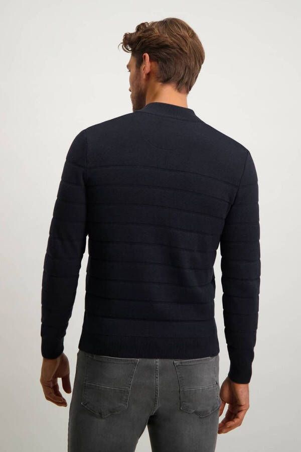 State of Art vest donkerblauw effen katoen opstaande kraag rits