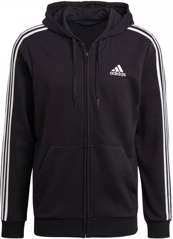 Adidas Felpa CON Cappuccio Essentials French Terry 3 Stripes Full Zip , Zwart, Heren
