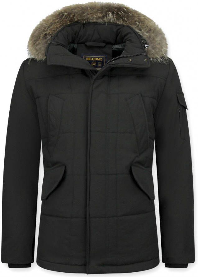 Parka Jas Beluomo Bontjassen Winterjas Lang Kleine Bontkraag Parka Ruiten -