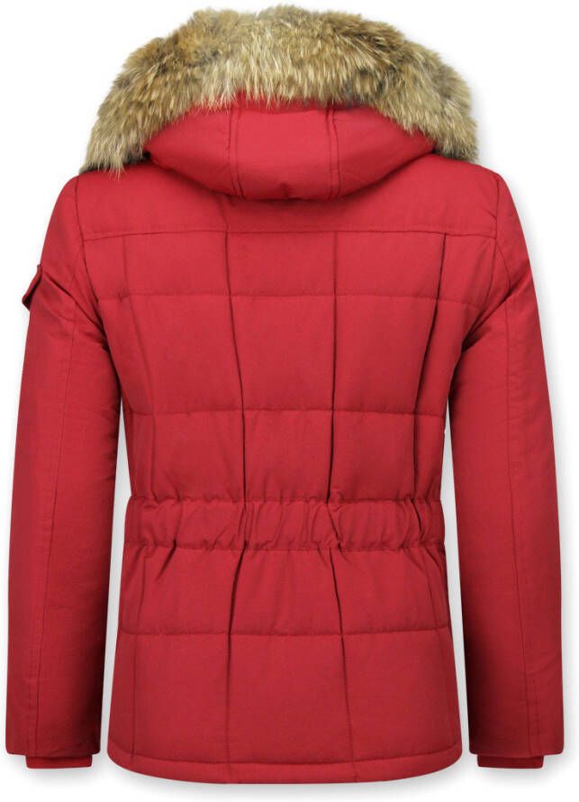 Parka Jas Beluomo Rode Winterjas Grote Bontkraag Parka