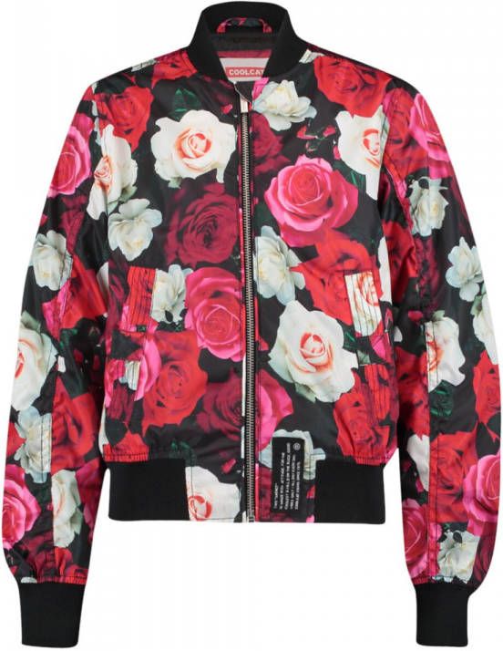 CoolCat Junior gebloemd bomberjack Janu CG roze/zwart/wit