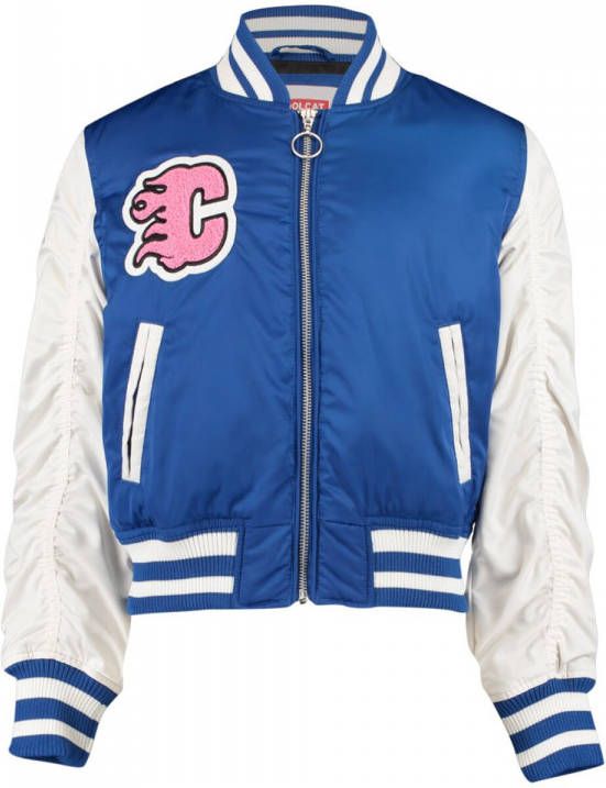 CoolCat Junior baseball jacket Jade CG met tekst blauw/wit/roze