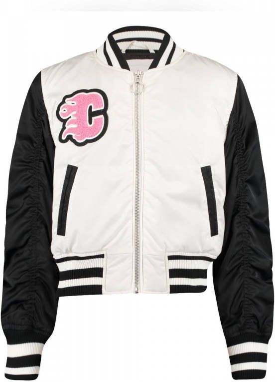 CoolCat Junior baseball jacket Jade CG met tekst wit/zwart/roze