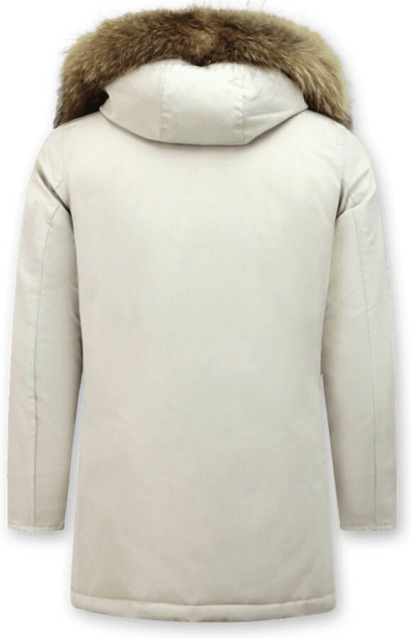 Enos Winterjas parka met grote echte bontkraag beige