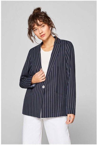 ESPRIT Women Casual gestreepte blazer donkerblauw/wit