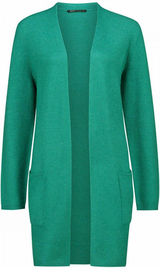 Expresso Fijngebreid openvallend vest in wolblend met steekzakken