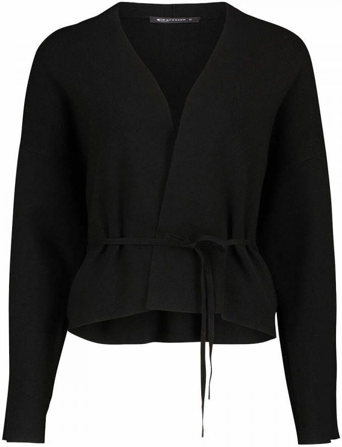 Expresso fijngebreid vest met ceintuur zwart