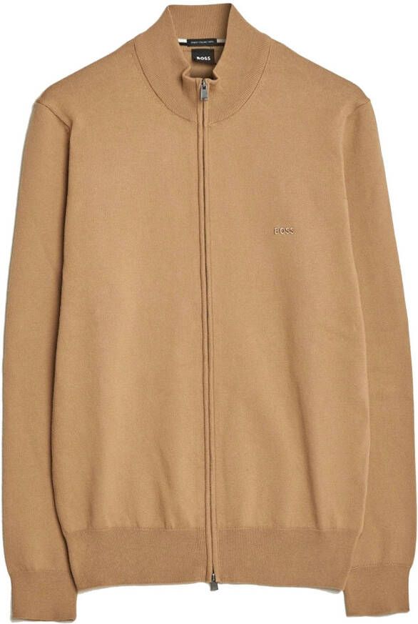 Hugo Boss vest camel effen katoen opstaande kraag rits