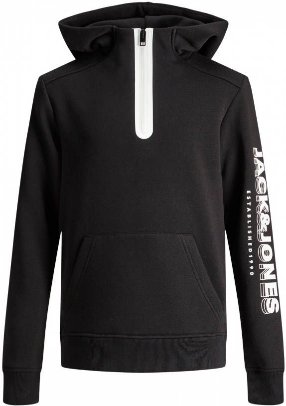 JACK & JONES JUNIOR hoodie JCOSPRING met logo zwart/wit