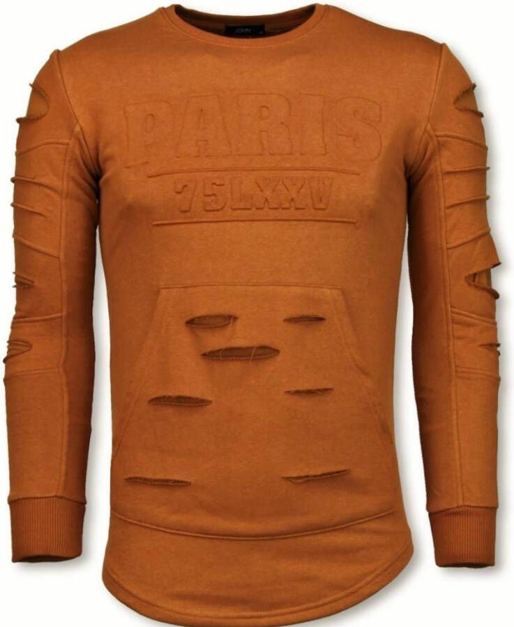 Sweater Justing 3D Stamp PARIS Trui Damaged Sweater Oranje