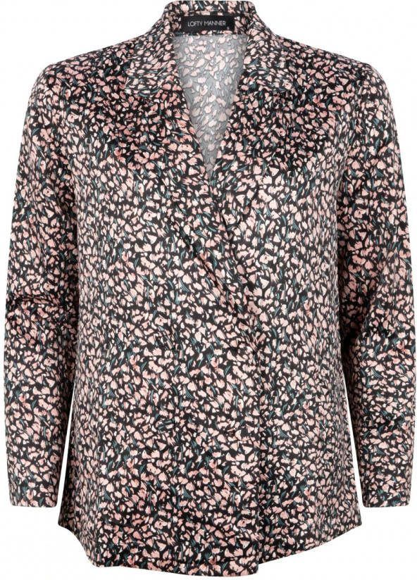 Lofty Manner gebloemde satijnen blazer Shavella zwart/roze/groen