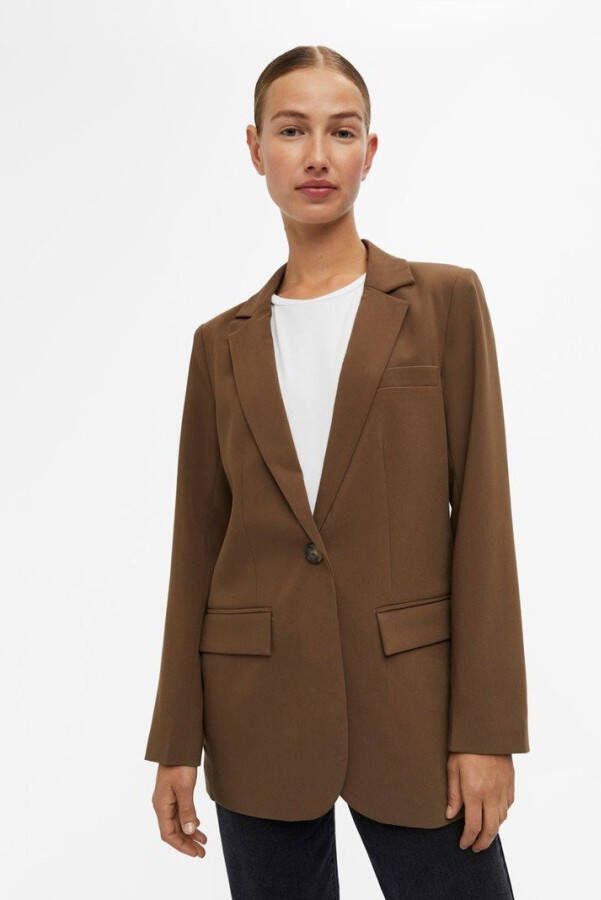 OBJECT blazer OBJSIGRID van gerecycled polyester lichtbruin