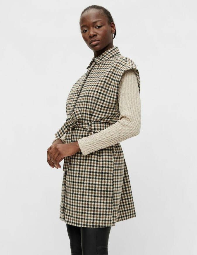 OBJECT gilet OBJDAISY met wol en pied de poule ecru/bruin/zwart