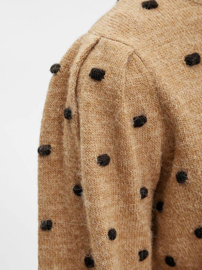 OBJECT gebreide trui OBJLAURIE met 3D applicatie bruin/zwart