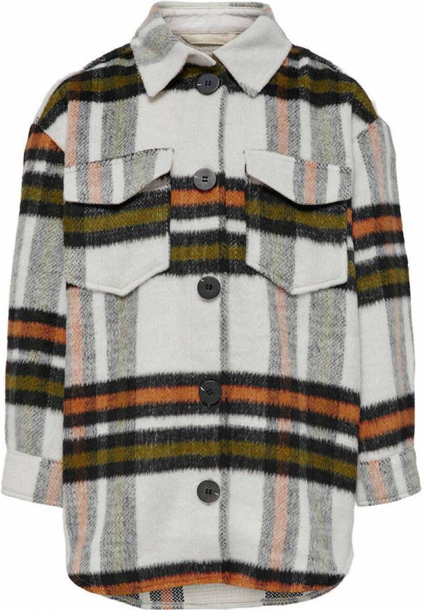 ONLY KIDS GIRL geruite shacket KONDEENA LIVI beige/oranje/zwrt