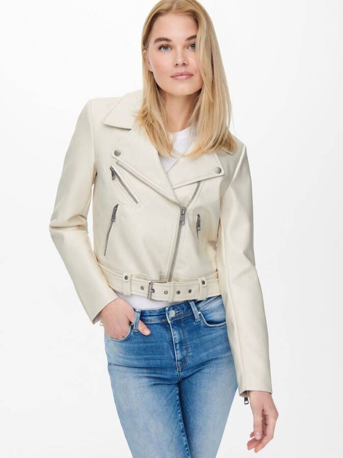 ONLY bikerjack ONLVERA met ceintuur ecru