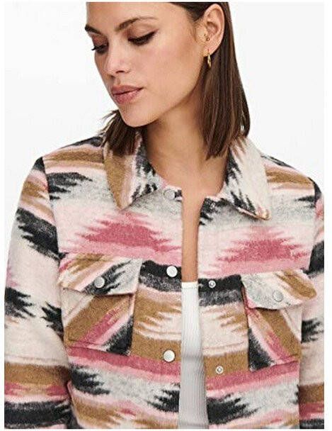 ONLY shacket ONLLOU met wol en all over print beige/roze/bruin/zwart
