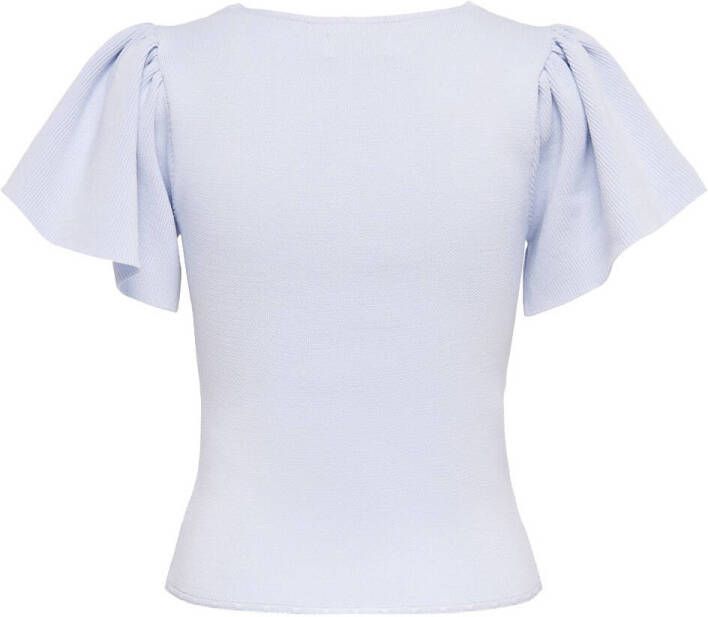ONLY ribgebreide top ONLKENDRA met plooien lichtblauw