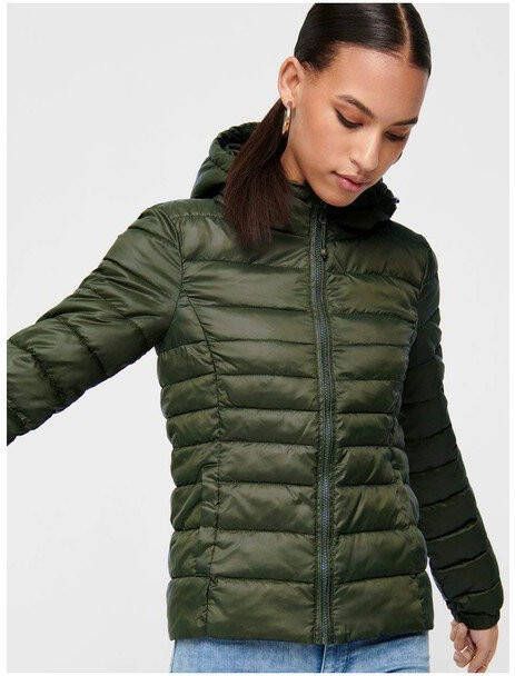 ONLY doorgestikte gewatteerde jas ONLTAHOE donkergroen
