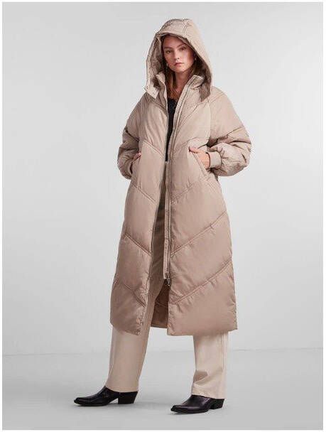 Pieces PCFelicity Long Puffer Jacket , Beige, Dames