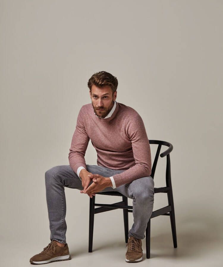 Profuomo Fijngebreide pullover met structuur en gemê, leerd dessin