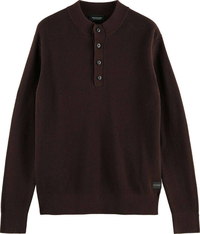 Scotch & Soda Geknoopte mock neck rib gebreide putviator vlieger , Bruin, Heren