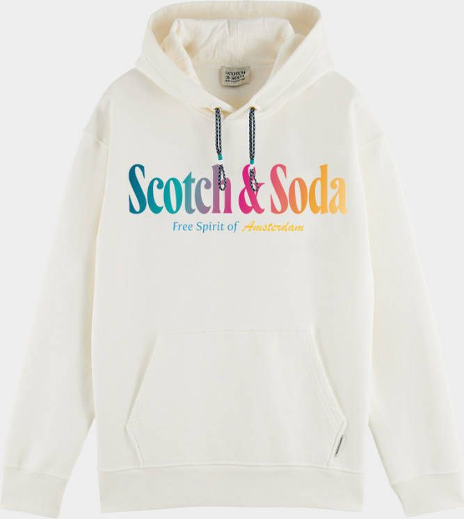 Scotch & Soda Colourful artwork hooded sweatshirt denim white