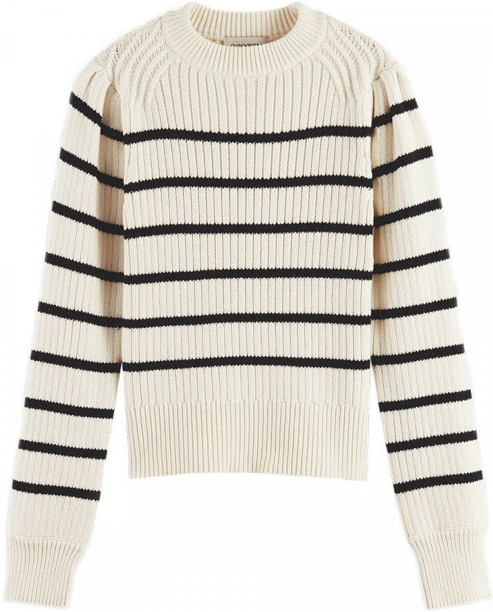 Scotch & Soda gestreepte gebreide trui met biologisch katoen ecru/zwart