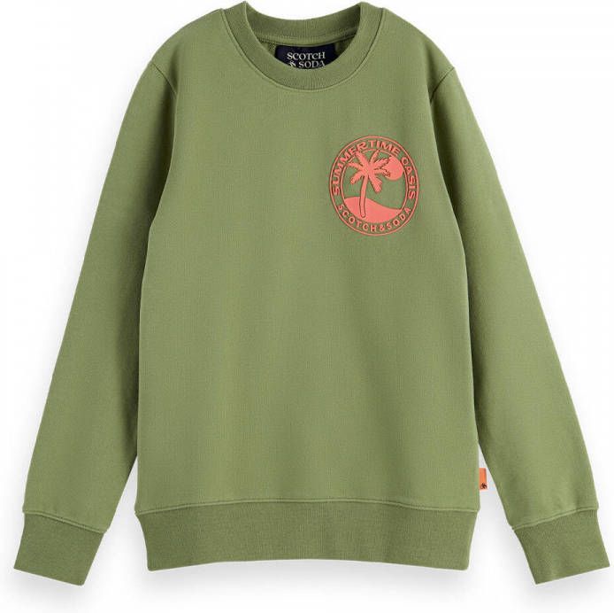 Scotch and Soda Truien Boys Chest Artwork Sweatshirt Groen