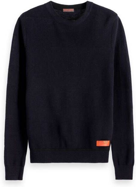 Scotch & Soda Classic crewneck pull in structured navy Gebreide Truien Blauw