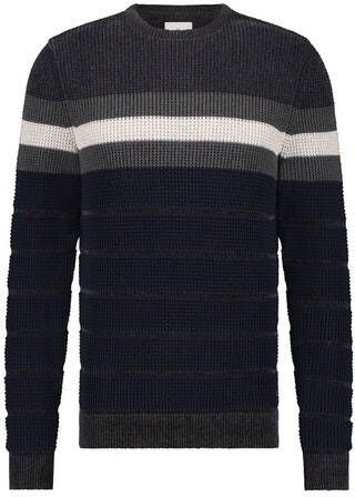 State of Art trui donkerblauw gestreept katoen ronde hals