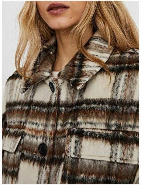 VERO MODA geruite shacket VMGEMMA bruin/zwart/ecru
